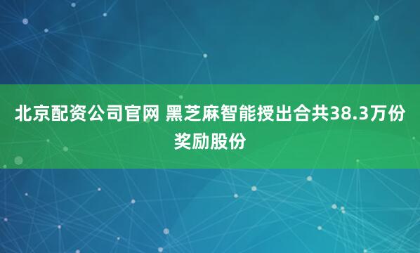 北京配资公司官网 黑芝麻智能授出合共38.3万份奖励股份