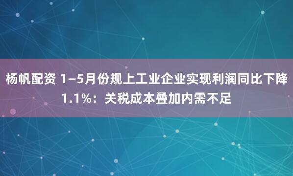 杨帆配资 1—5月份规上工业企业实现利润同比下降1.1%：关税成本叠加内需不足