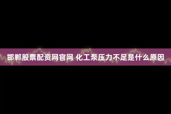 邯郸股票配资网官网 化工泵压力不足是什么原因